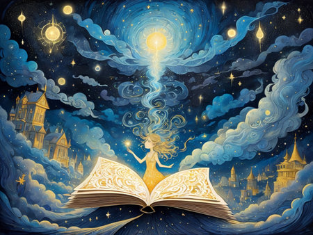 beautiful young woman in blue dress with a moonの素材