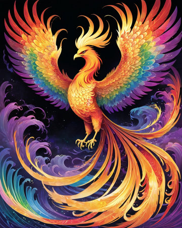 colorful bird with wings, illustration, creative art designの素材