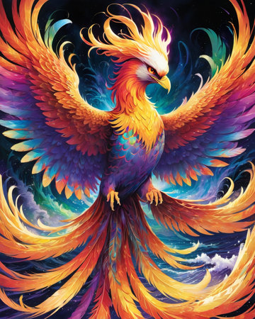 colorful bird with wings, illustration, creative art designの素材