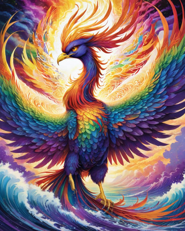 colorful bird with wings, illustration, creative art designの素材