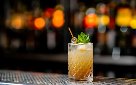 A cocktail made by layers shot at the barの素材