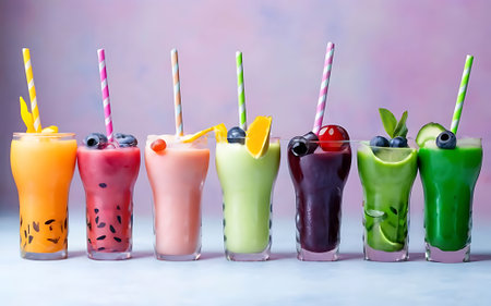 Colorful set of drinks color drink decorated with fruit many color kamikaze drink shot drinks party setの素材