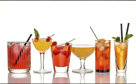 Colorful set of cocktails on white backgroundの素材