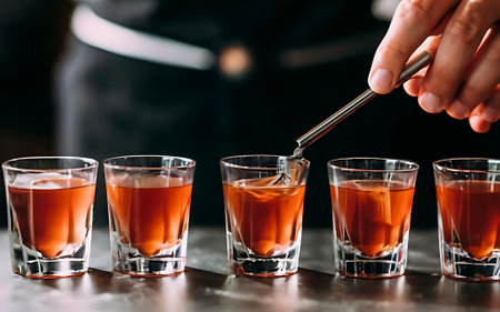Preparation of shots cocktails close upの素材