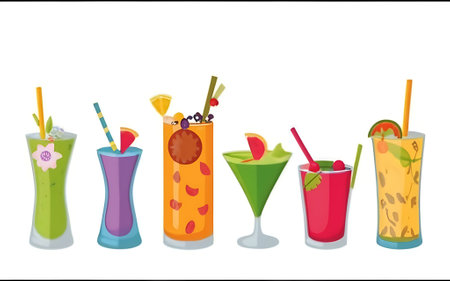 Colorful set of cocktails on white backgroundの素材