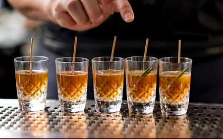Preparation of shots cocktails close upの素材