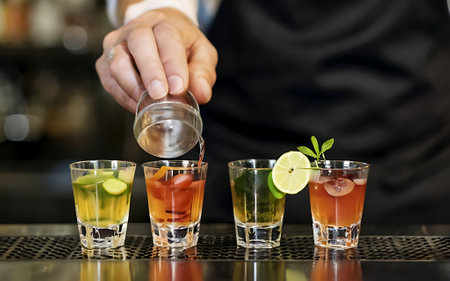 Preparation of shots cocktails close upの素材