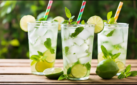 Fresh summer lemonade mojitos outdoorの素材