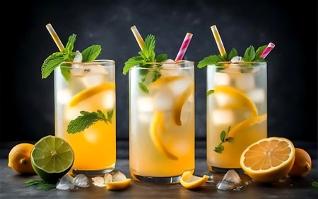 Refreshing summer lemonade cocktail with mix of juices teas and herbsの素材