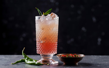 Cold nigerian chapman cocktail served with suya nigerian pepper beefの素材