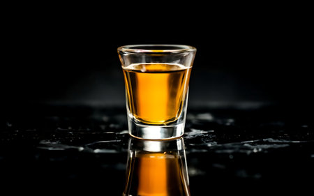 Shot glass on black backgroundの素材