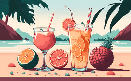 Summer cocktail illustrationの素材