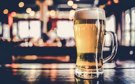 Cold beer glass on bar or pub deskの素材