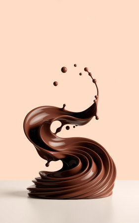 Artistic chocolate splash in a wave form, perfect for food and beverage designs, rich brown colorの素材