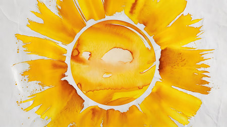 a painting of a sunflower with yellow paintの素材