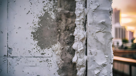 a close up of a wall with a building in the backgroundの素材