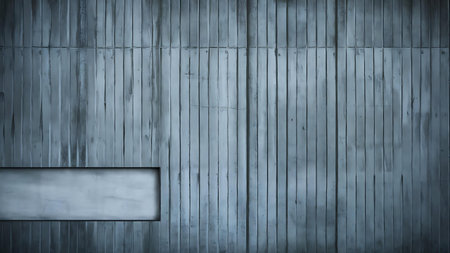 a wooden wall with a blank sign in the middleの素材