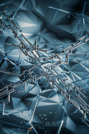 a bunch of metal pieces on a blue backgroundの素材