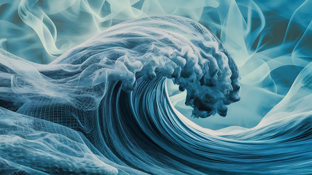 a wave with a large white wave in the middleの素材