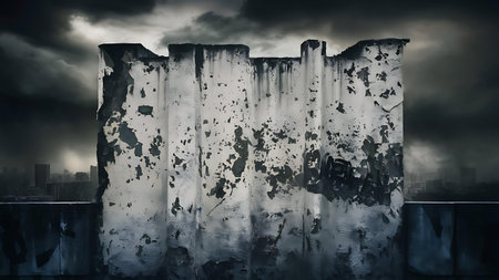 a large piece of concrete with a city in the backgroundの素材