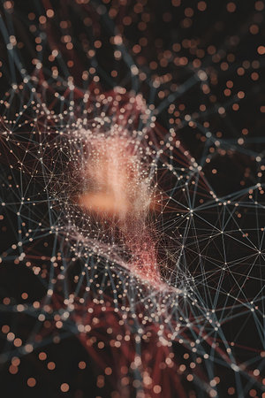 a close up of a network with many dotsの素材
