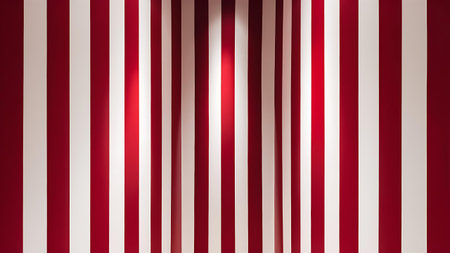 a red and white striped curtain with a spotlightの素材