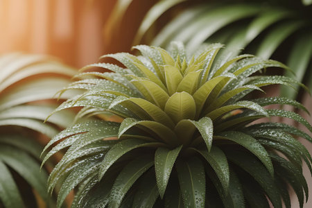 a green plant with water droplets on itの素材
