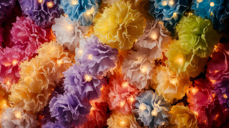 a bunch of colorful flowers with lightsの素材