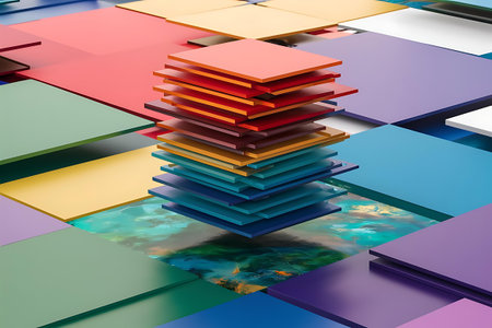 a stack of colorful paper piecesの素材