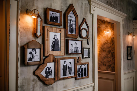 a wall with pictures on itの素材