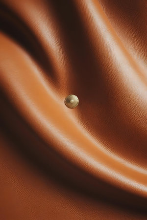 a brown leather background with a gold buttonの素材