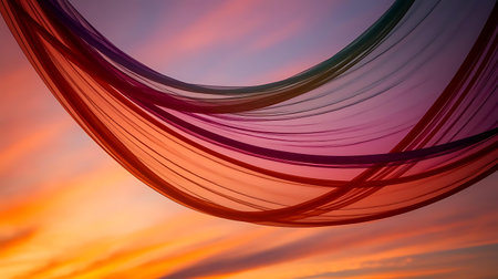 a colorful sky with a long red and purple scarfの素材