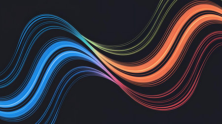 a colorful wave of lines on a black backgroundの素材