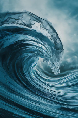 a wave in the ocean with a blue skyの素材