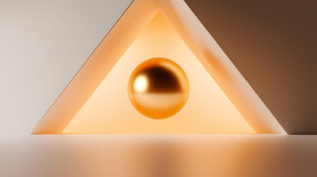 a golden sphere in the center of a triangleの素材