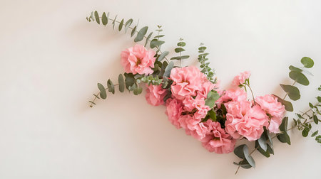 a bunch of pink flowers on a white wallの素材