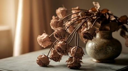 a vase with a bunch of flowers on a tableの素材