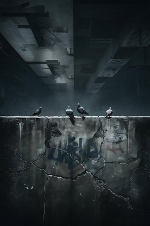 a dark room with a broken ceiling and a broken ceilingの素材