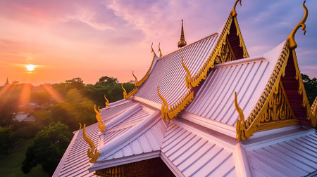 a white and gold building with a sunset in the backgroundの素材