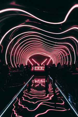 a tunnel with neon lightsの素材