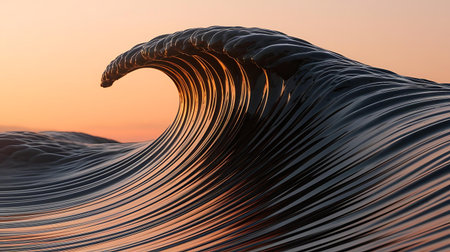 a wave in the ocean at sunsetの素材