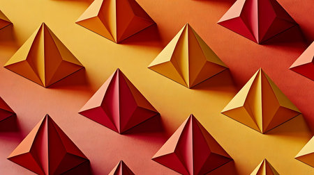 a wall with many different colored paper trianglesの素材