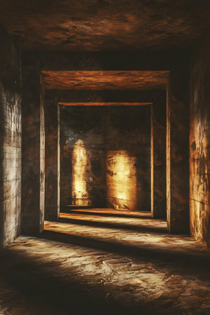 an empty room with a light coming through the windowの素材