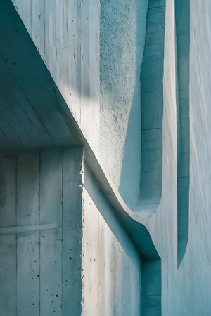 a blue wall with a wooden structure in the middleの素材