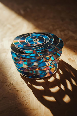 a cd is sitting on a wooden tableの素材