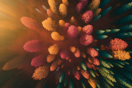 a colorful aerial view of a forestの素材