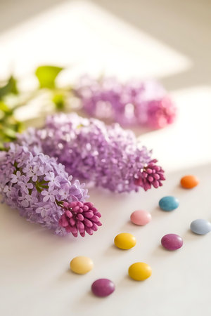 lila flowers and easter eggsの素材