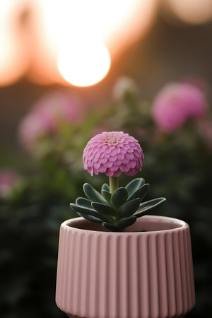 a small pink flower sitting in a pink vaseの素材