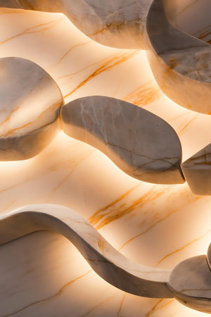 a marble wall with a pattern of white and goldの素材