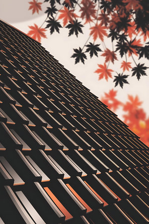 a close up of a building with a tree in the backgroundの素材